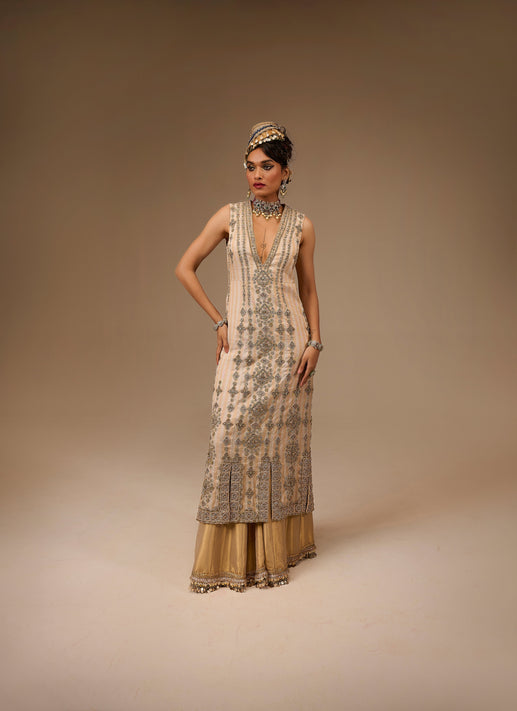 Golden dress with brown background