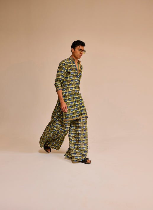 Printed men kurta with brown background