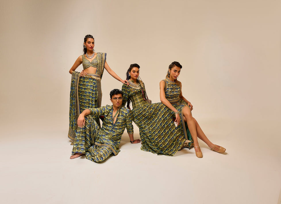 Printed pattern green collection with brown background